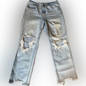 Light Wash Ripped Wide Leg Jeans - Women